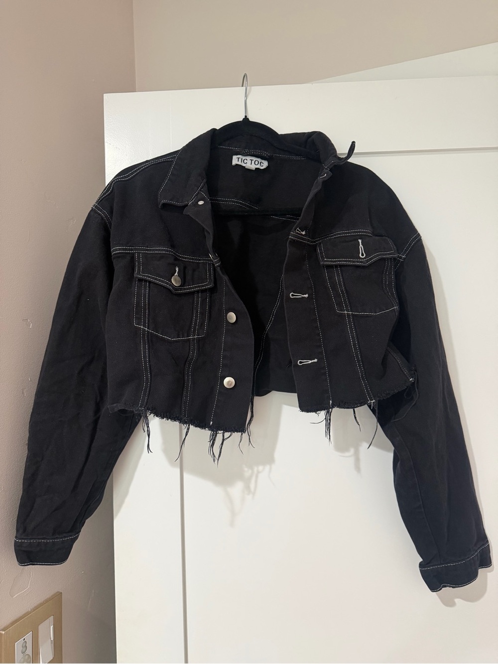 Tic Toc Black Cropped Denim Jacket